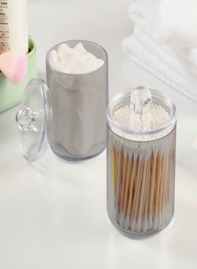 Eionryn Grey Qtip Dispenser Apothecary Jars Bathroom Qtip Holder Storage Canister 10 Oz Plastic Jar for Cotton Ball Swab Round Pads Floss 2pcs - Image 5